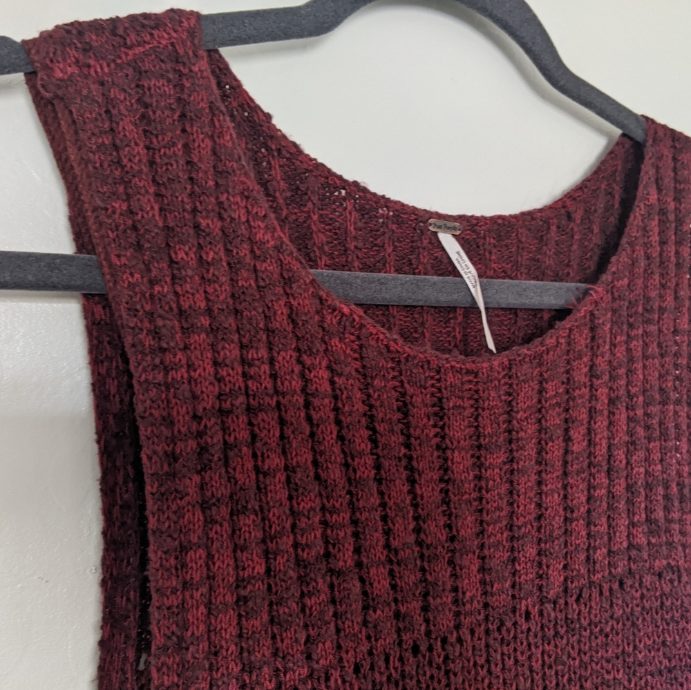 Free People Red Dress Womens Size Large Sleeveless Sweater Knit Ruffle Dress